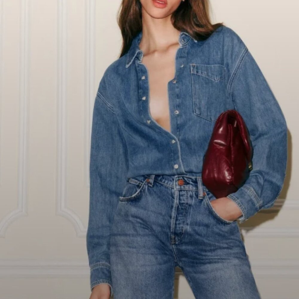 Reformation Blue Denim Button-Down Shirt